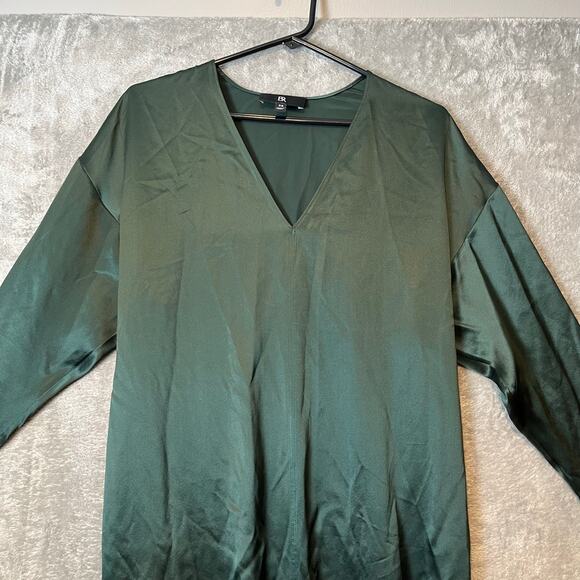 Banana Republic V Neck Dona Silk‎ Maxi Dress Front Slip Sz XS Hunter Green - Picture 2 of 8